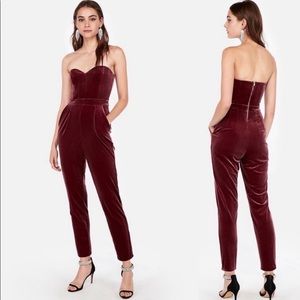 Express velvet strapless sweetheart jumpsuit